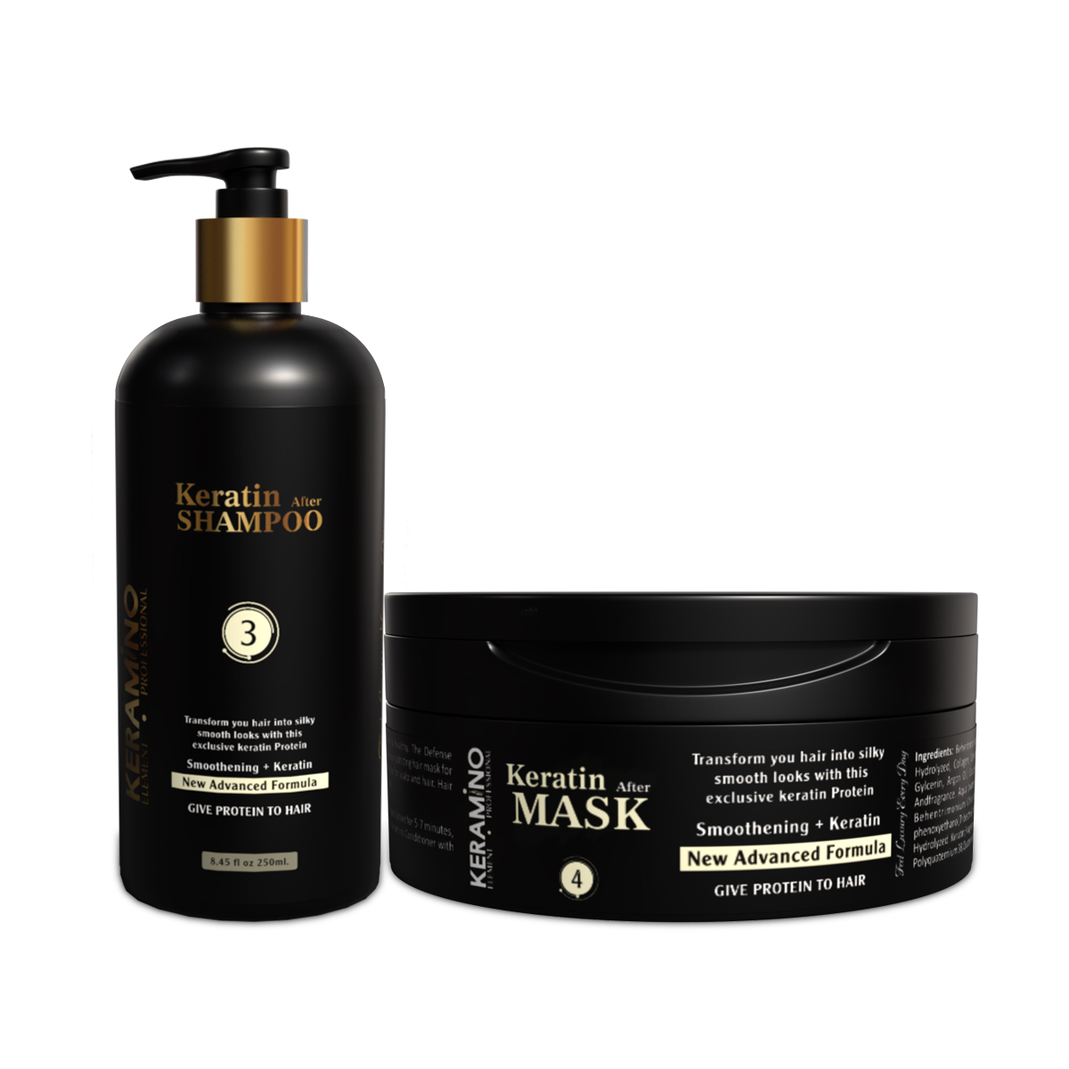 KERAMINO ELEMENT.PROFESSIONAL Keratin After Shampoo and Mask | Infused With Keratin, Almond Oil, Jojoba Oil, And Shea Butter For Curly Wavy (250 ML)