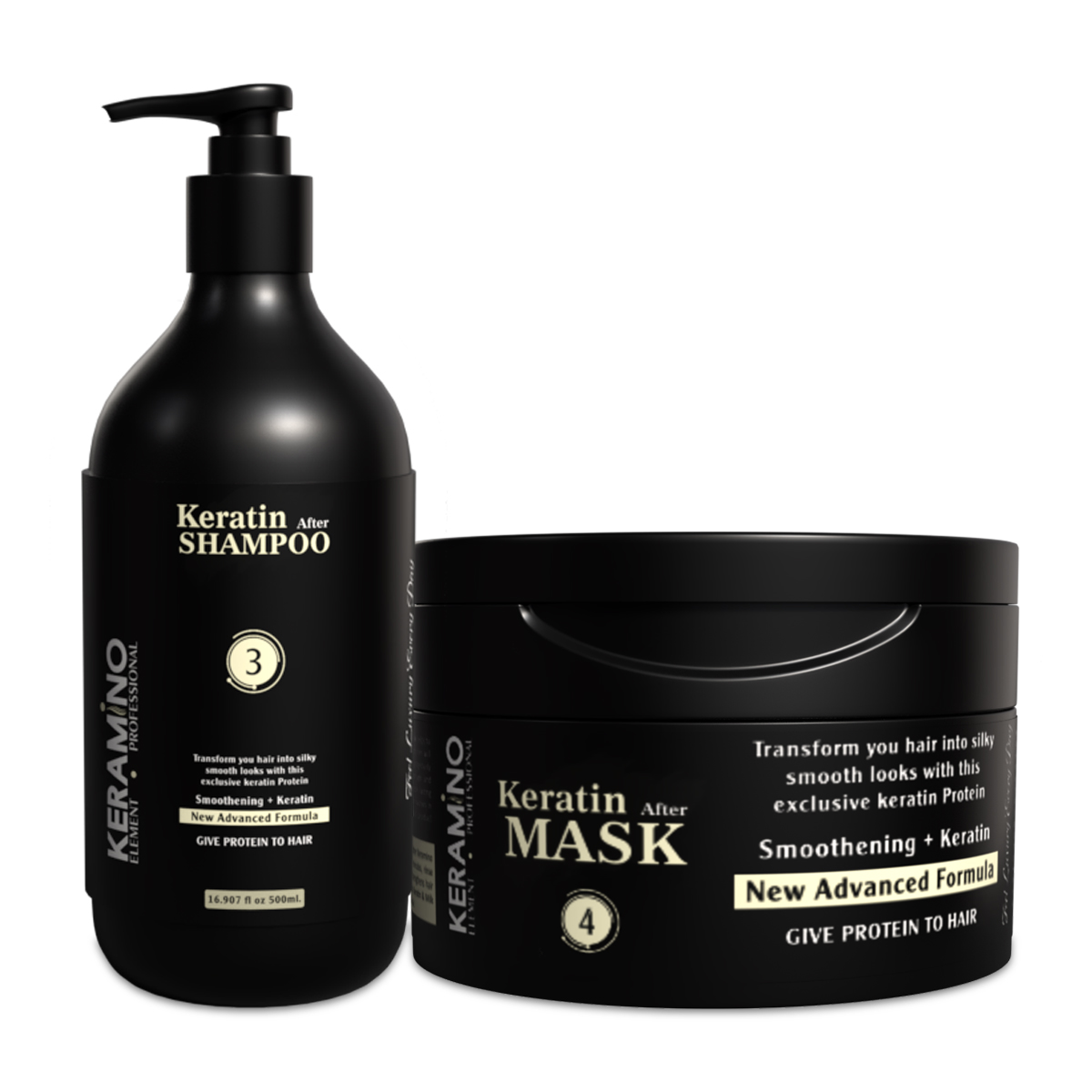 KERAMINO ELEMENT.PROFESSIONAL Keratin After Shampoo and Mask | Infused With Keratin, Almond Oil, Jojoba Oil, And Shea Butter For Curly Wavy (500 ML)