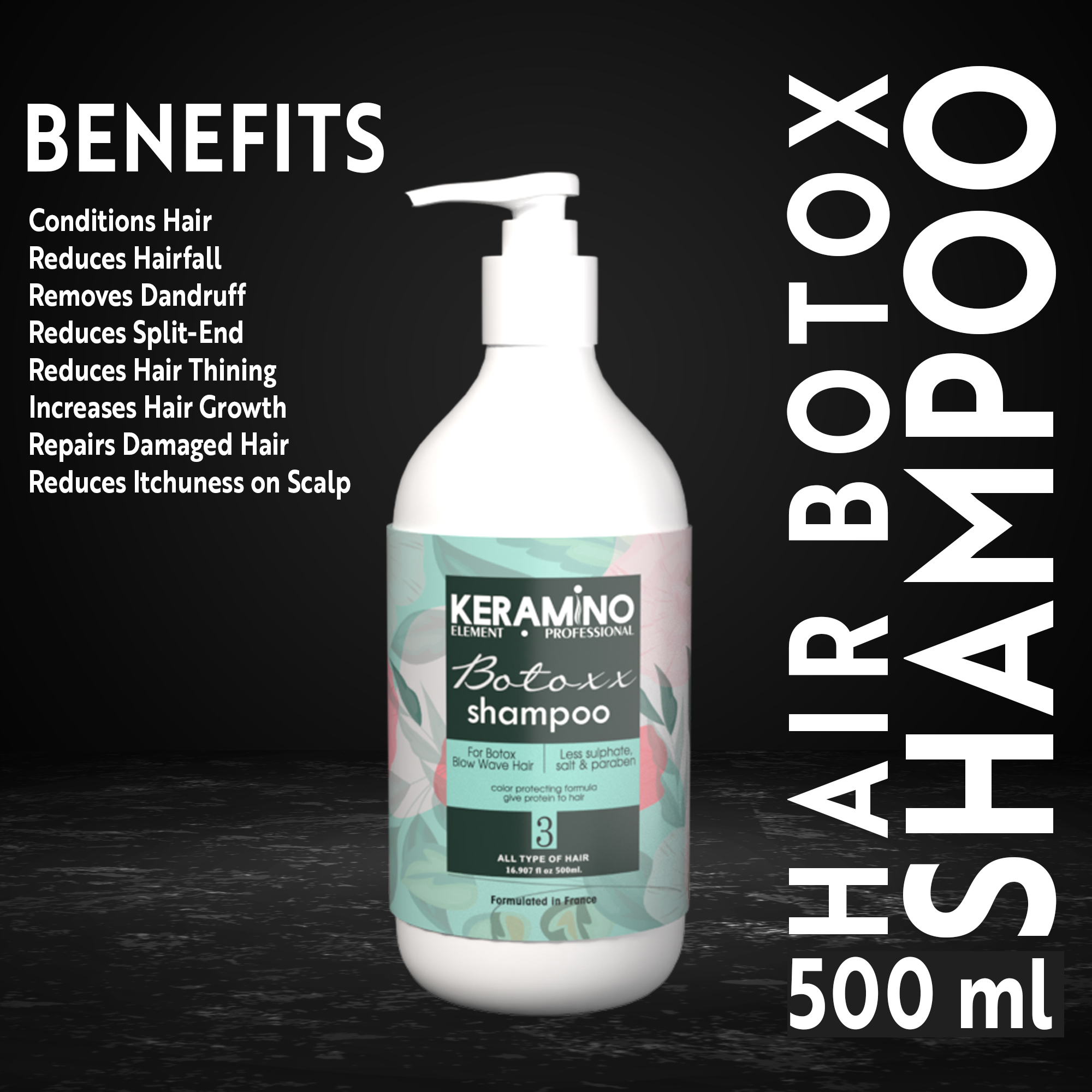 KERAMINO Element Professional BOTOX Shampoo 500ml | Deep Repair & Strengthening Formula | Sulfate-Free Cleanser for Damaged, Dry, Colored & Chemically Treated Hair | Salon Quality Care - Image 3
