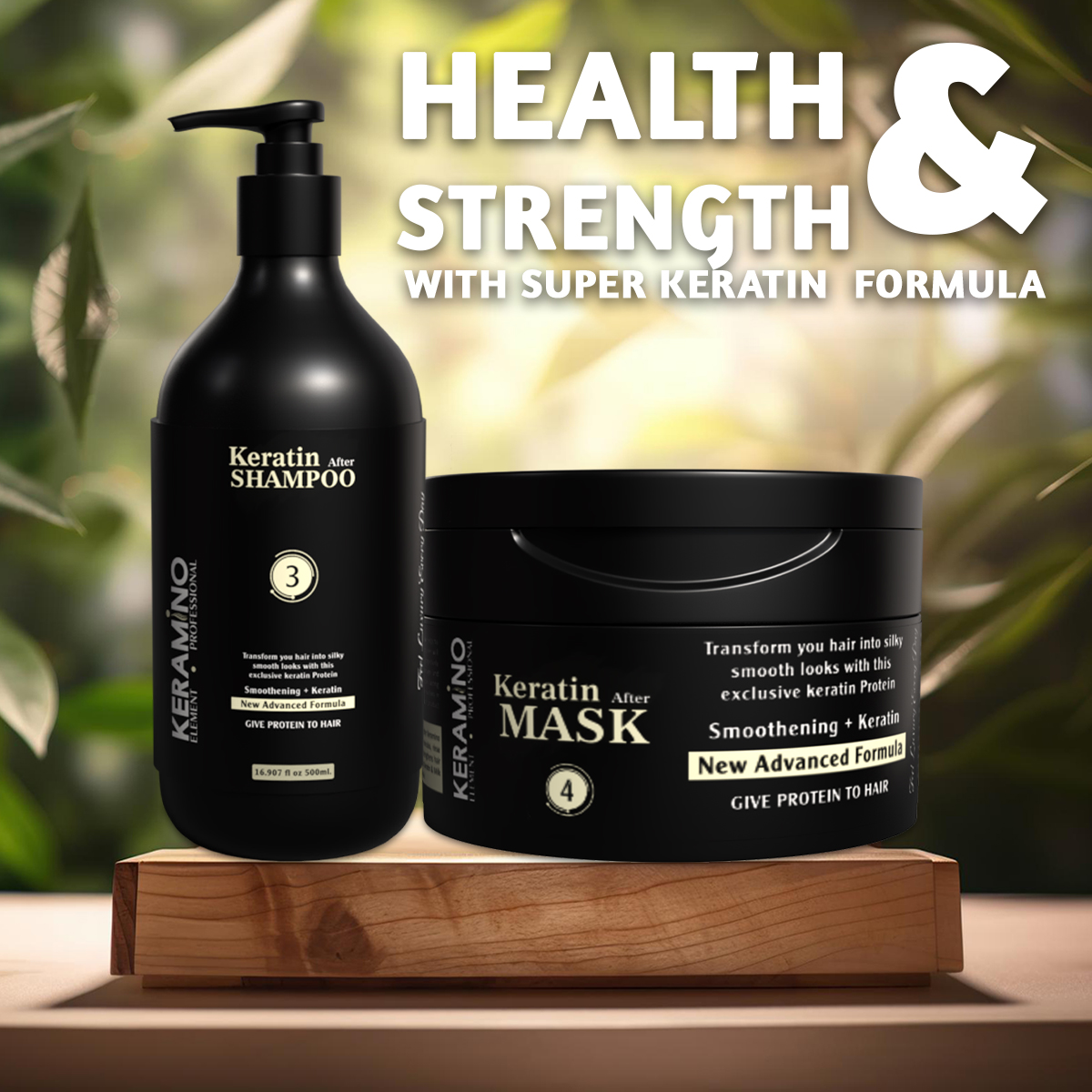 KERAMINO ELEMENT.PROFESSIONAL Keratin After Shampoo and Mask | Infused With Keratin, Almond Oil, Jojoba Oil, And Shea Butter For Curly Wavy (500 ML) - Image 2